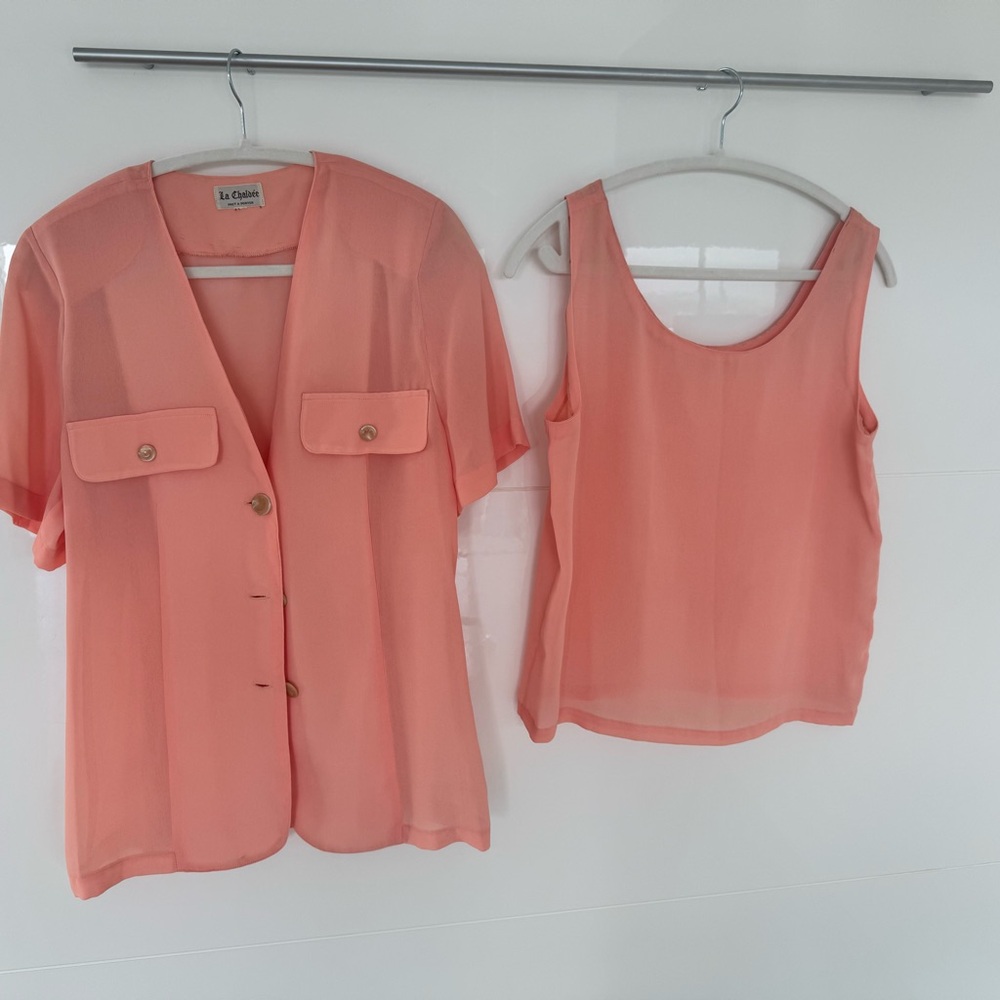 Women's Peach Blouse and tank Set